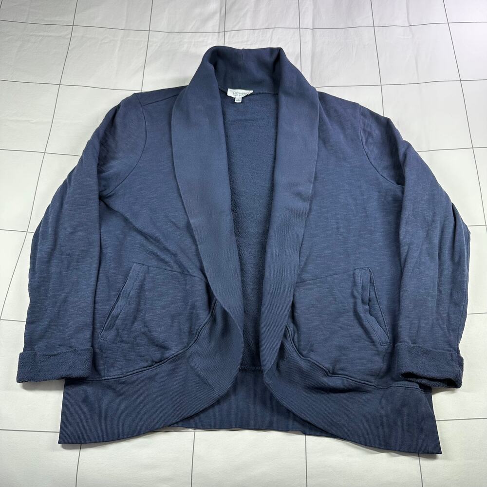 Haven Well Within Sweater Womens Medium Navy Blue Cardigan Open Roll Neck Casual